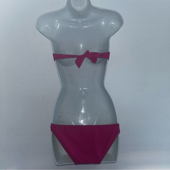 Volcom 2 pc Bandeau Bikini XS Swimsuit Reversible Pink Green Set - Picture 11 of 12